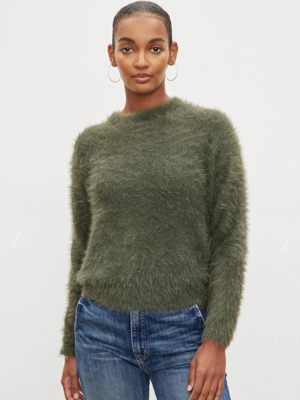 Velvet by Graham & Spencer Dark Green Fuzzy Crewneck Sweater